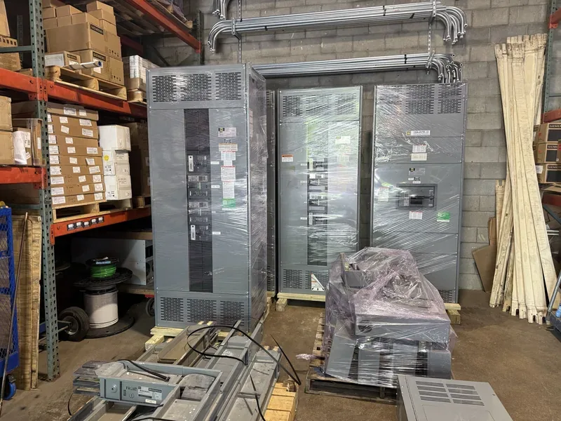 Electrical panels stored in a warehouse